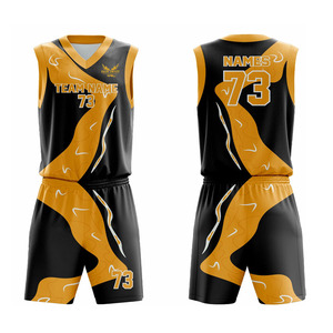 Uniforme de Baloncesto Sublimado Personalizado Negro y Dorado, Camiseta sin Mangas con Pantalones Cortos, Absorbe la Humedad, Unisex para Adultos - Product Image 1
