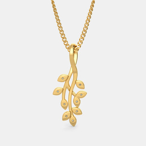 Collar con Colgante de Diamante Cultivado en Laboratorio en Forma de Rama de Hoja Trenzada en Oro Amarillo - Product Image 4