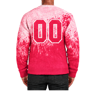 Pull en maille dégradé rouge corail et blanc pour homme, col rond, manches longues, personnalisé, style streetwear décontracté, mode hiver - Product Image 2