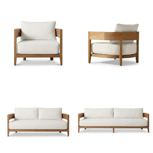 Juego de Sofás de Madera de Estilo Moderno de Mediados de Siglo, 3 Piezas, Cojines Impermeables, Muebles de Jardín para Patio, Villa, Resort, Hotel - Product Image 1
