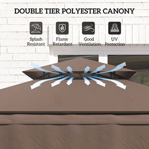 Gazebo de jardin marron 8 x 5 m avec auvent latéral, 2 étagères latérales et 6 crochets – Abri pour barbecue et pergola - Product Image 5