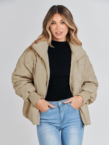 Chaqueta de invierno acolchada para mujer con cuello alto, abrigo de plumón sintético, cremallera completa, ropa exterior cálida, chaqueta de burbujas personalizada OEM para mujer - Product Image 6