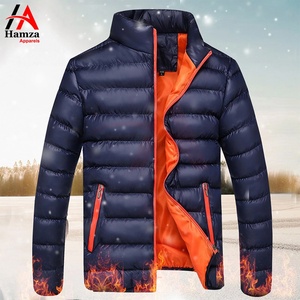 Personalizado azul marino naranja con capucha High Street Puffer chaqueta tela de poliéster a prueba de viento invierno ligero aislado cremallera Hamza - Product Image 2