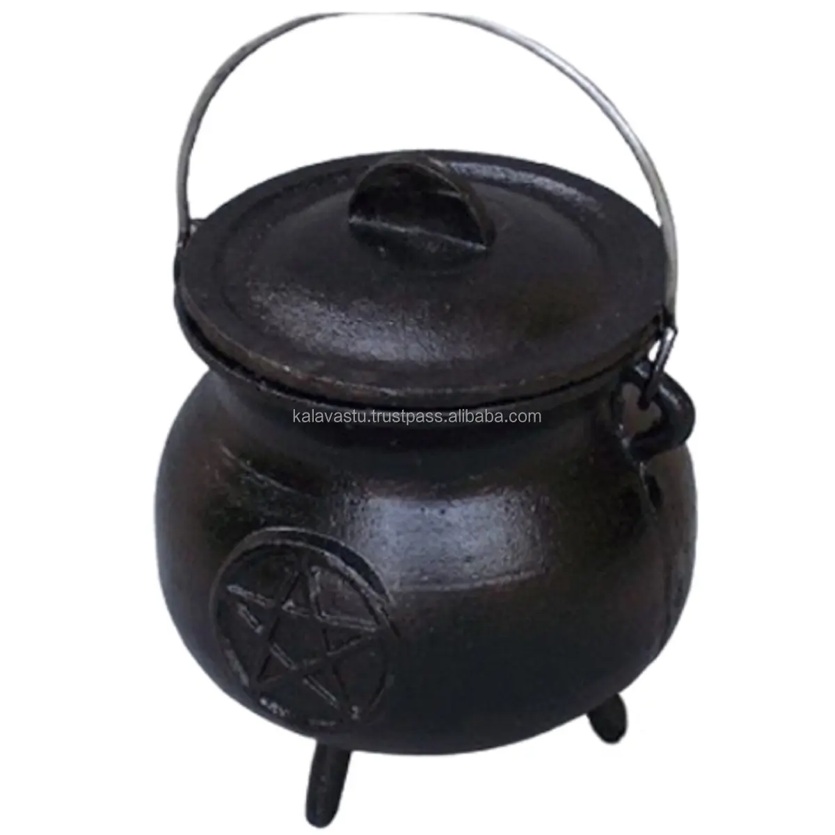 Cauldrão de ferro fundido com tampa, panela de ferro fundido, queima de incenso para derramamento ritual, aroma do quarto