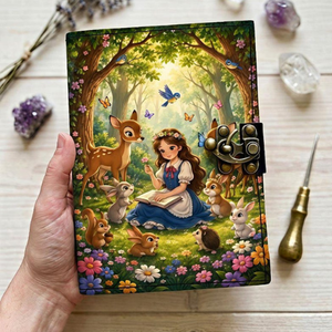 Woodland Forest Girl Leather Journal Handmade Vintage <b>Notebook</b> Animal Fantasy Diary Metal <b>Lock</b> Writing Gift - Product Image 2