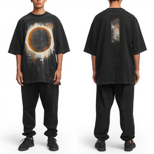 T-shirt Premium Homme Coupe Boxy Oversize avec Art Numérique Inspiré de l'Eclipse, Impression Sérigraphique Intense et Broderie Point de Chaînette - Product Image 4