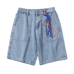 Men's Custom Denim Shorts 14oz Raw Selvedge Rigid Cotton Straight Leg Jean Shorts Red <b>Line</b> Detail Five Pockets <b>Pants</b> Wholesale - Product Image 1