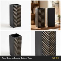 Vase de table carré Chevron en laiton noir mat et fer forgé, fait main, 9 cm, WB Inc India, pour la décoration intérieure, les hôtels et les mariages