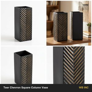 Jarrón de Mesa Cuadrado de Latón Negro Mate Hecho a Mano de 9 cm con Diseño de Chevron de Doble Aspecto para Decoración del Hogar, Hoteles y Bodas - Product Image 5