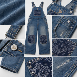 Salopette en jean blanchie en gros avec insignes bandana pour streetwear unisexe ample, salopette une pièce cloutée, directement de l'usine - Product Image 4