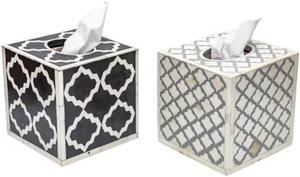 Juego de 2 cajas de pañuelos cuadradas decorativas con incrustaciones de hueso hechas a mano, ideales para encimeras de cocina, baños y tocadores. - Product Image 5