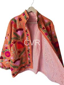 Abrigo de Punto Bohemio para Mujer, Talla Grande, con Cuello Mandarín y Bordado Floral, Manga Larga, Ropa Exterior Casual de Primavera - Product Image 4