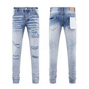 Jeans en denim coupe droite pour hommes, taille mi-haute, en coton, personnalisables avec logo, style décontracté streetwear, vente en gros - Product Image 6