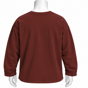 Rust <b>Red</b> Reversed LS Tee Oversized Long Sleeve Cotton T Shirt Relaxed Drop Shoulder Vintage Washed Unisex Casual Streetwear <b>Top</b> - Product Image 2