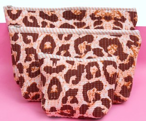 Wholesale Quilted Cotton Storage Bags Set Leopard Print <b>Makeup</b> Pouch Travel Toiletry Organizer Foldable Zipper Bags Bathroom - Product Image 4