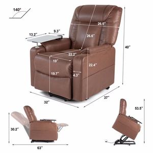 Oversized Brown Leather Auto Electric Power Lift Massage Recliner Chair with Tray RC Model - Product Image 2