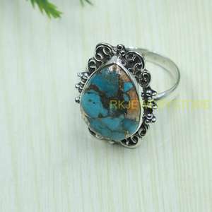 Blue Copper Oyster Turquoise <b>Ring</b> 925 Sterling <b>Silver</b> Handmade Vintage Floral <b>Statement</b> <b>Ring</b> Jewelry for Women Christmas Gift - Product Image 3