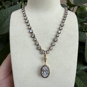 สร้อยคอเพชรทรงกลมแบบเทนนิส OEC, สร้อยคอทองคำขาว 14K ชุบโรเดียมสีดำ, สร้อยคอเพชรทรงยุโรปโบราณแบบวินเทจ - Product Image 2