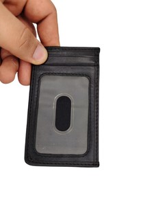Custom Genuine Leather <b>RFID</b> Blocking Short Card Holder Open Closure High Quality Men <b>Wallet</b> Pocket Mini Slim ID Window - Product Image 2