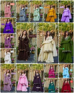 Conjunto de Kurti y Palazzo de Chinon Suave de Diseño con Dupatta con Borde de Espejo, Ropa de Fiesta y Festival, Prendas de Exportación - Product Image 3