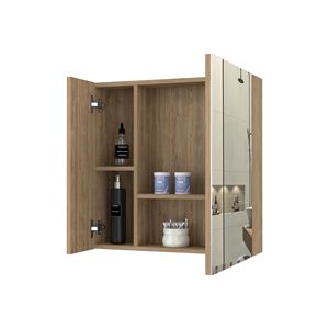 Armadietto per medicinali Prague a porta singola con quattro ripiani interni, finitura in pino, per bagno - Product Image 6