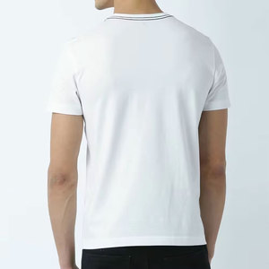 T-shirt en coton blanc à col rond et manches courtes pour homme avec motif imprimé goutte à goutte, coupe ajustée, tricot jersey décontracté, logo sur le devant - Product Image 4