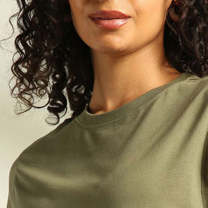 Summer women T-shirt cotton fabric soft interior breathable short sleeve casual relaxed crew neck for outdoor activities - Product Image 5