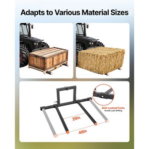 Forche per pallet per trattore con attacco a 3 punti per impieghi gravosi, capacità di bloccaggio 1500 libbre, lunghezza totale 50 pollici, regolazione 28,9-46 pollici - Product Image 3