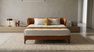 Cama de Lujo con Base Ajustable Tapizada en Tela Naranja de Alta Calidad, Diseño Moderno, Tamaño Queen, Estructura Suave - Product Image 1