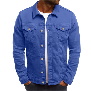 Veste en jean noire pour homme, boutonnée, couleur unie, coupe ajustée, décontractée, pour l'automne, en coton tissé, lavage classique - Product Image 3