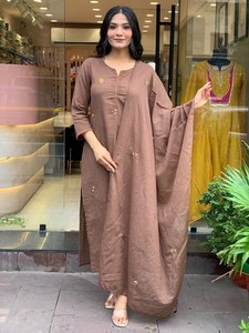 <b>WOMEN'S</b> HEAVY SLUB COTTON <b>KURTA</b> SETS TOP FABRIC HEVAY SLUB COTTON WITH SEQUENCE EMBROIDERED WORK - Product Image 3