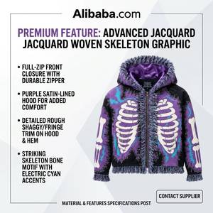 For Skeleton Print Lined Zip up <b>Hoodie</b> for <b>Women</b> with Fur Trim Fringe and <b>White</b> Bone Pattern Winter Autumn - Product Image 6