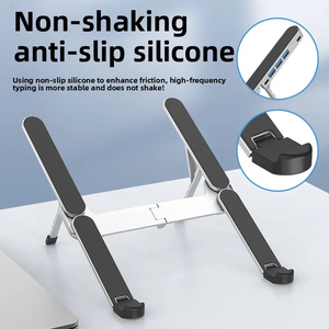Support pliable réglable pour tablette PC, support métallique pour ordinateur portable, support de visualisation antidérapant pour bureau et voyage avec hub USB de charge - Product Image 3