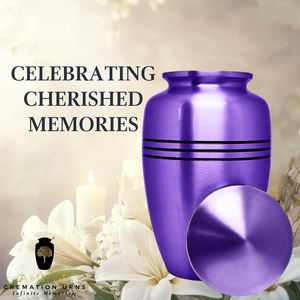 Urne funéraire en métal violet mat pour cendres humaines adultes |   Bandes noires au design moderne |   Capacité écologique de 220 pouces cubes - Product Image 6