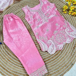 Pink Embroidered Girls Salwar Kameez Set with Dupatta Traditional Premium Outfit for <b>Wedding</b> Party Kids Wear By Royal Export - Product Image 4