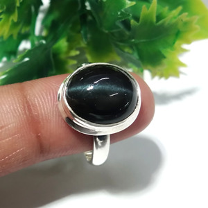 Natural Black Scapolite Cat's Eye Ring: Handmade 925 Sterling Silver Jewelry Amazing Black Cat's Eye Stone Ring <b>Gift</b> For Women's - Product Image 1