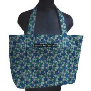 Handmade Cotton Canvas Floral Block Print Tote Bag For Women Large Summer Gift Vintage Fashion Style Open Closure Type - Product Image 1