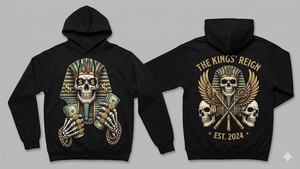 Sudadera con Capucha para Hombre, Estampado de Calavera y Dinero, Corte Regular, Tejido de Algodón, Estilo Hip Hop, Otoño, Logotipo Frontal - Product Image 3