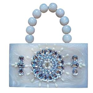 Blue <b>White</b> Resin Handle Clutch Bohemian Magnetic Resin Clutch with Marble Effect Arched Door Design Daily Use Women Handbag - Product Image 2
