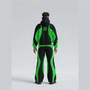 Conjunto Deportivo Personalizado para Hombre en Negro y Verde Neón, Chaqueta con Capucha y Pantalones Jogger, Ropa Deportiva Urbana - Product Image 5