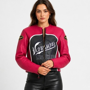 Vanson Inspired Black & Pink Leather <b>Racing</b> <b>Jacket</b> | Retro Motorsport Streetwear Coat High-Volume Retro Motorsport Outerwear - Product Image 1