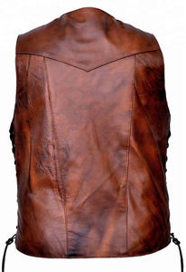 Men's Genuine Leather Vintage <b>Vest</b> V-Neck Single Breasted Button Closure Side Lacing Autumn Outerwear <b>Vest</b> With Custom label - Product Image 3