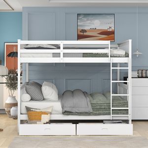 White Full Over Full Bunk Bed with Ladders and Two <b>Storage</b> <b>Drawers</b> (<b>OLD</b> SKU LT000365AAK) - Product Image 2