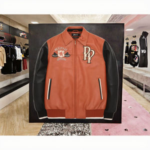 <b>Men's</b> Winter Safari <b>Jacket</b> Stand Collar Coated Genuine <b>Leather</b> Waterproof Plain Dyed Denim Standard OEM Service High Pattern - Product Image 2