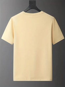 <b>Men's</b> Beige Short Sleeve T-Shirt With Black Horse Particle Print O-Neck Casual Regular Fit 100% Cotton Jersey Breathable - Product Image 2