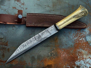 Cuchillo Vikingo Seax de Damasco Forjado a Mano, Nueva Edición, con Mango de Hueso de Camello, Cuchillo de Caza y Supervivencia Coleccionable, Cuchillo Sax Medieval - Product Image 2