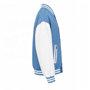 เสื้อแจ็คเก็ต Letterman สีน้ำเงินขาวสำหรับผู้ชาย ทรงเบสบอล คอวี มีซิปและกระเป๋าเสื้อ สำหรับใส่ลำลอง เสื้อแจ็คเก็ต Varsity สำหรับผู้ชาย - Product Image 4