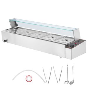 Scaldavivande Elettrico Commerciale da Banco 60QT 1500W in Acciaio Inossidabile, Bain Marie a 5 Vasche, con Vetrina Riscaldante per Buffet - Product Image 4