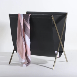 Dark Grey PU Leather & Stainless Steel Magazine Rack - Product Image 1
