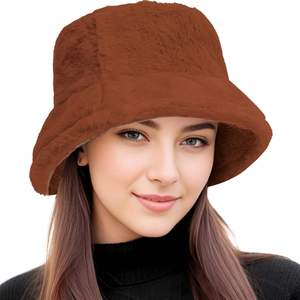 Chapeau bob en fausse fourrure pour femme SIDDIQUI HOSINEX, uni, laminé, décontracté, en peluche, sans couture, teint, chaud pour l'hiver, avec nœud et effet déchiré - Product Image 5